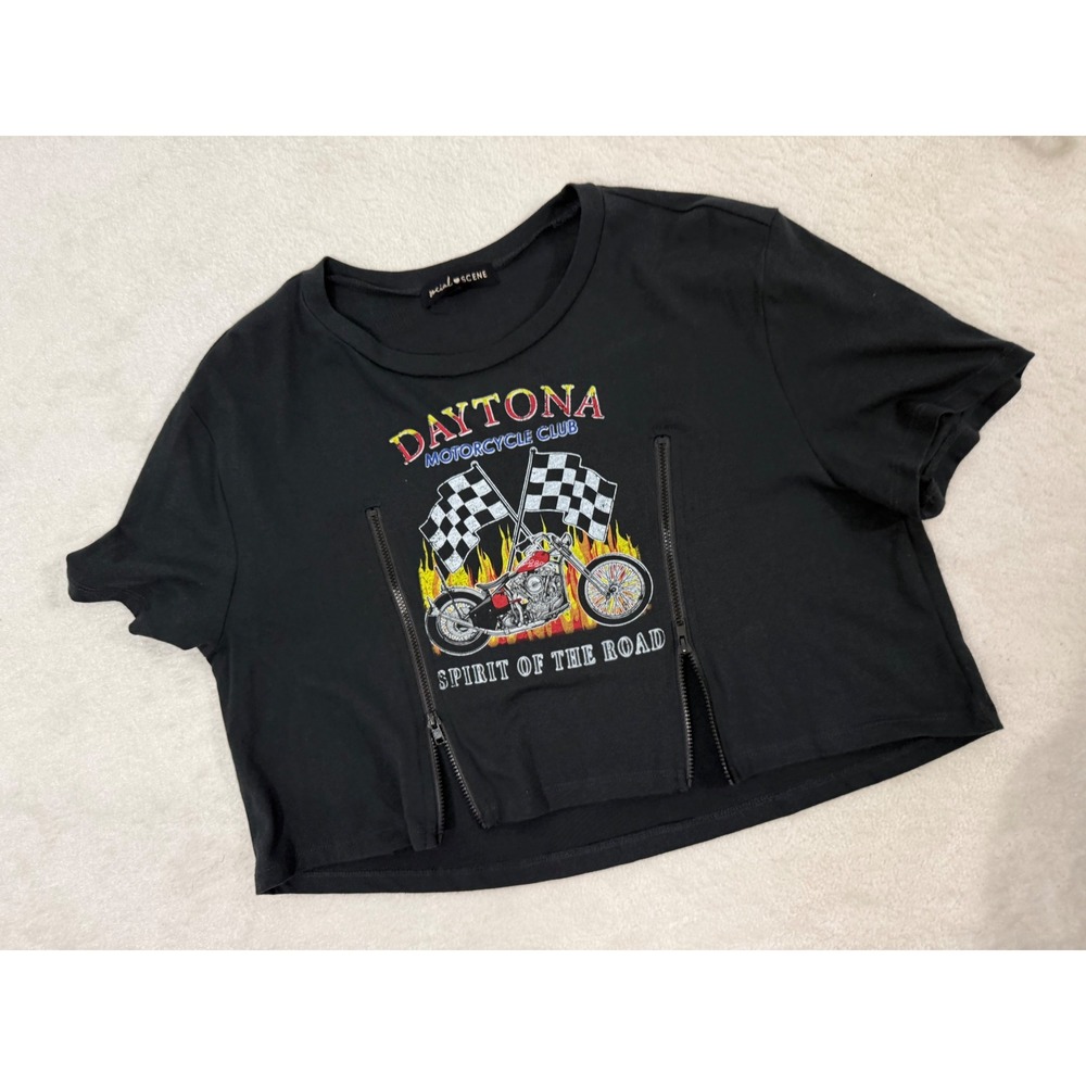 Y2K Motorcycle Crop Top XL Women’s Daytona Biker Top‎